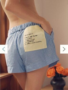 Anthropologie Blue & White Striped Cotton Lounge Shorts with Yellow Pocket
